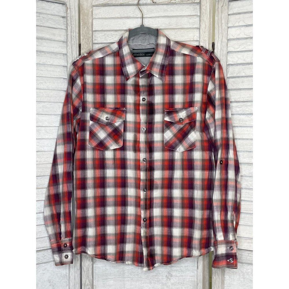 Molokai Surf Co Plaid Button Down Shirt Convertible Sleeve Medium